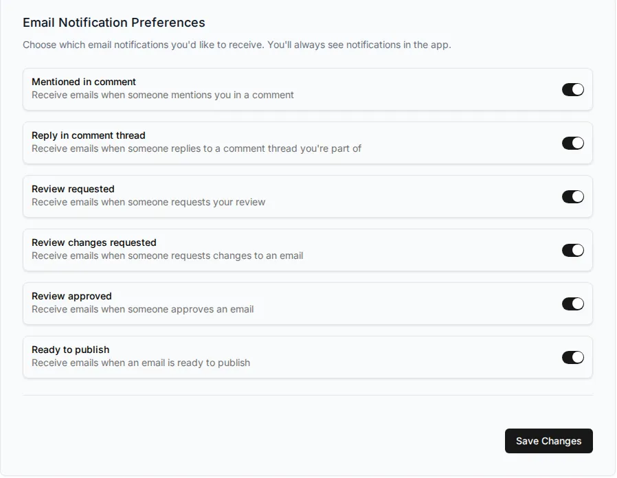 Email notification preferences
