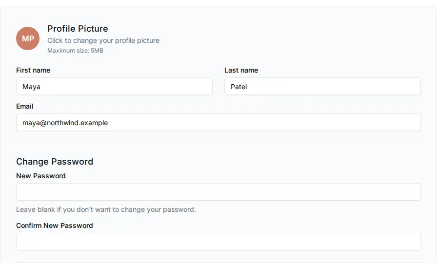 Profile and password settings