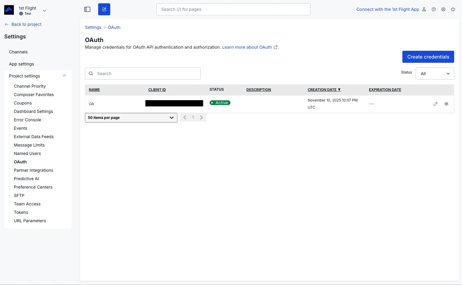 Airship OAuth page