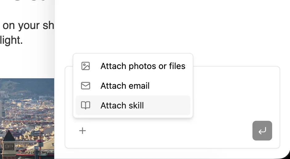 Attaching a skill to a conversation from the email editor chat