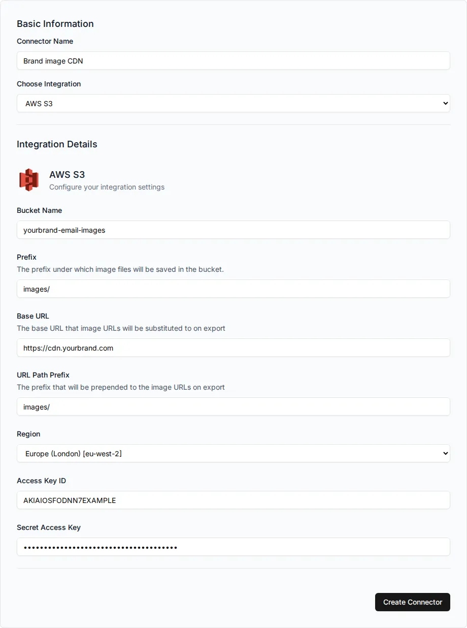 Setting up an AWS S3 CDN connector
