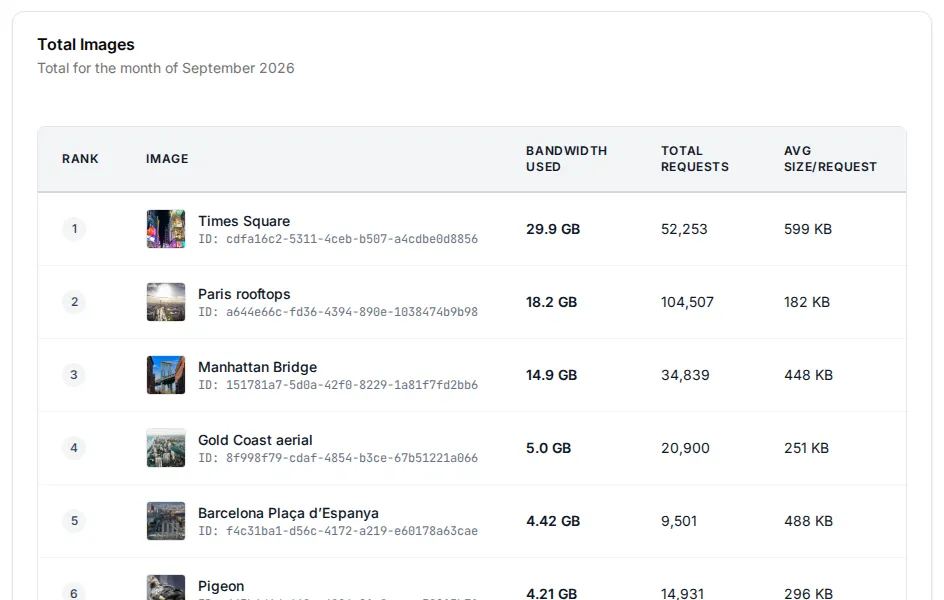 The Total Images table