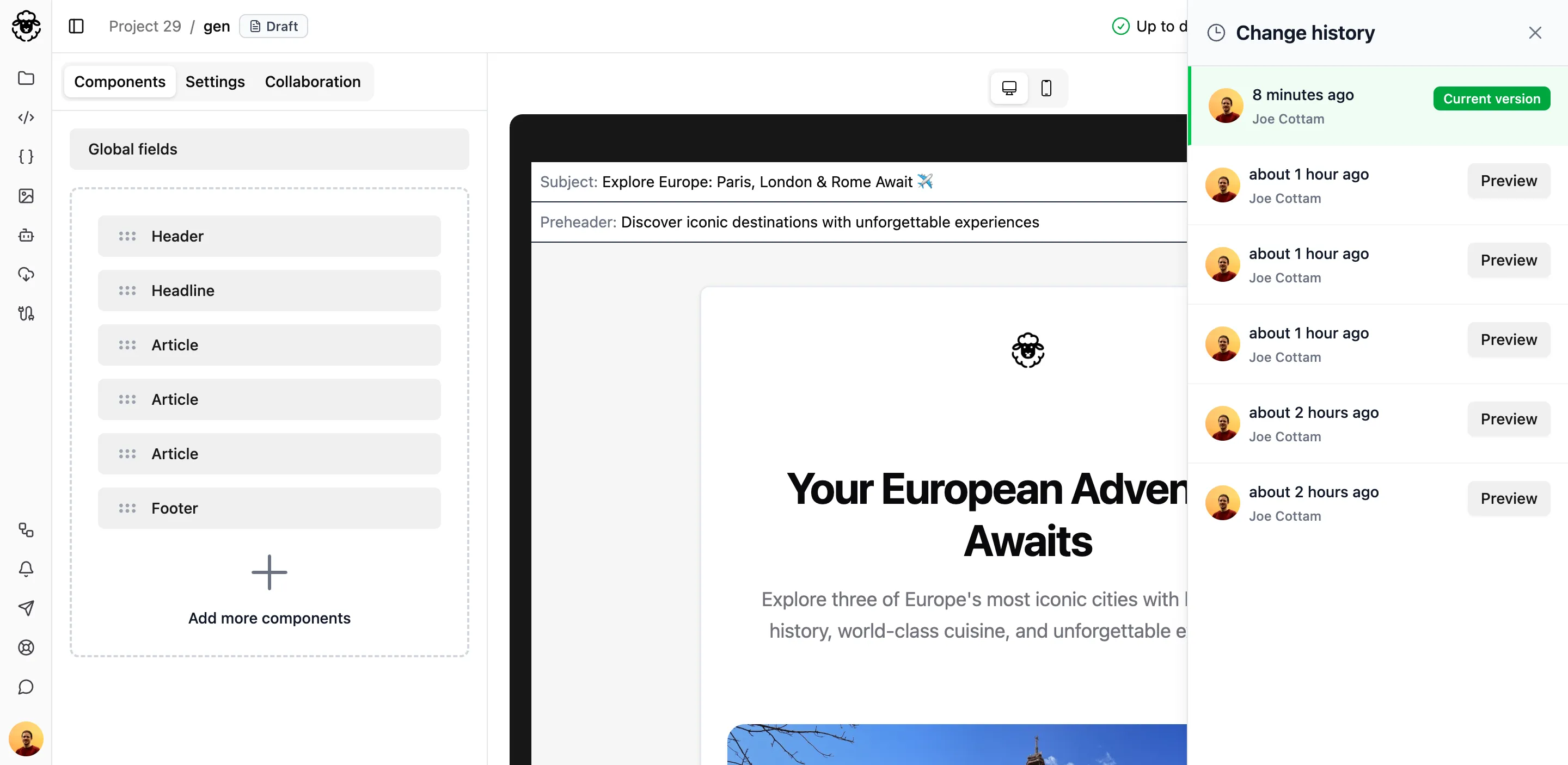 Change history panel