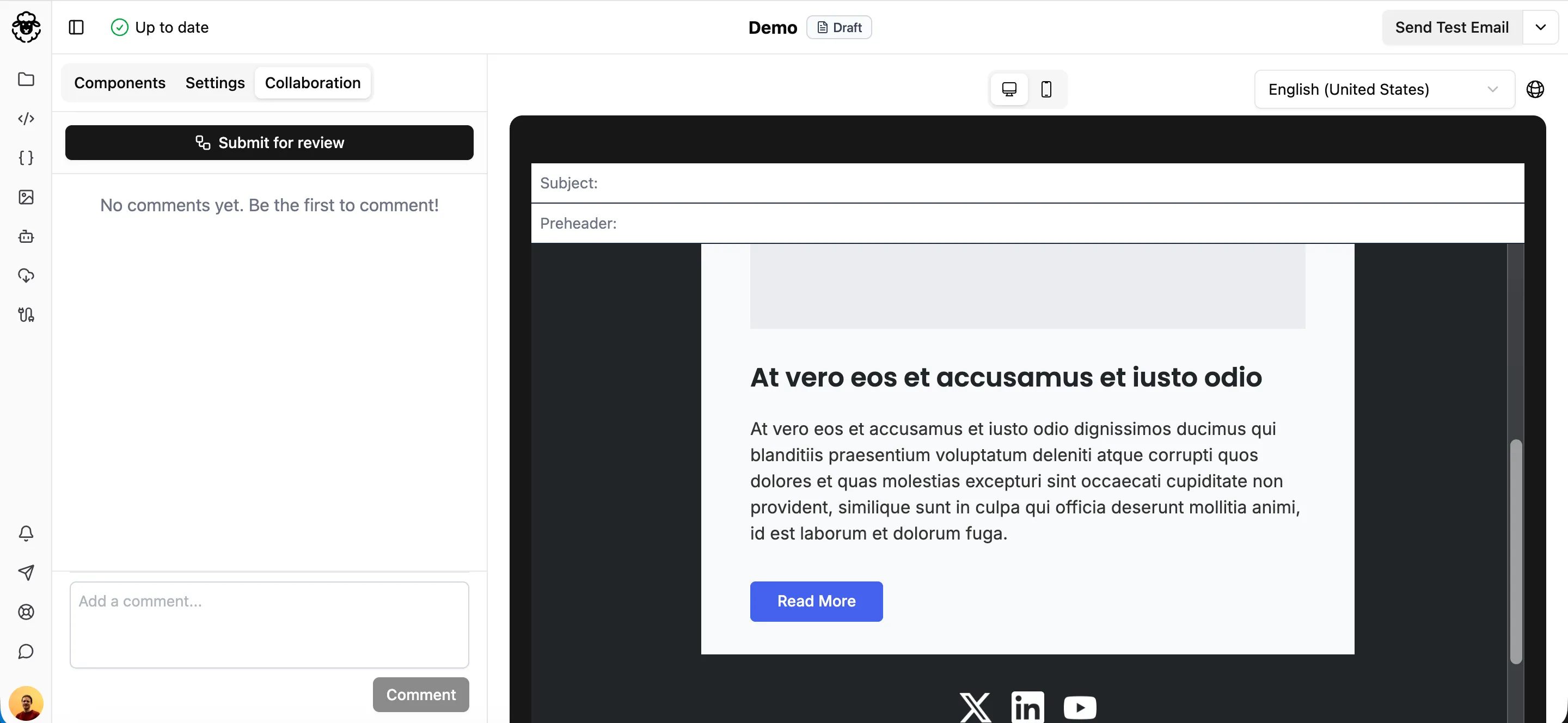 Collaboration tab with comment sidebar