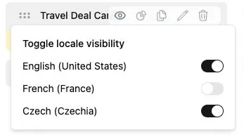 Component visibility switches with English and Czech on and French off.