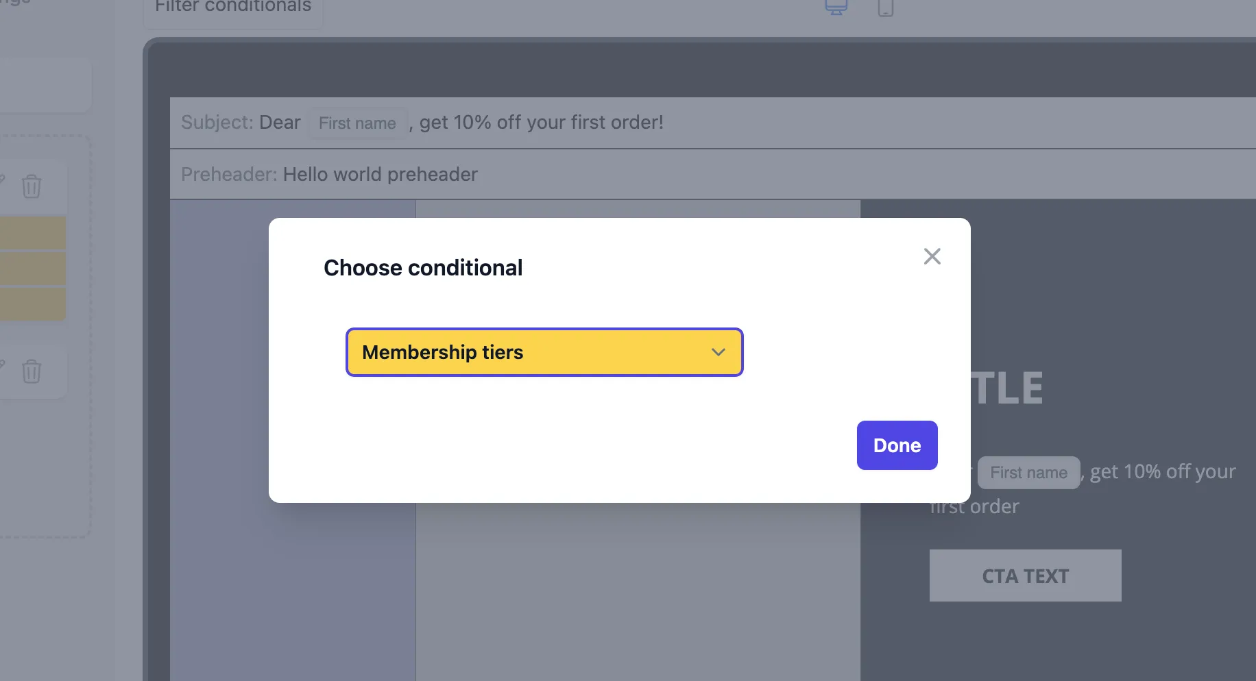 Component conditional modal