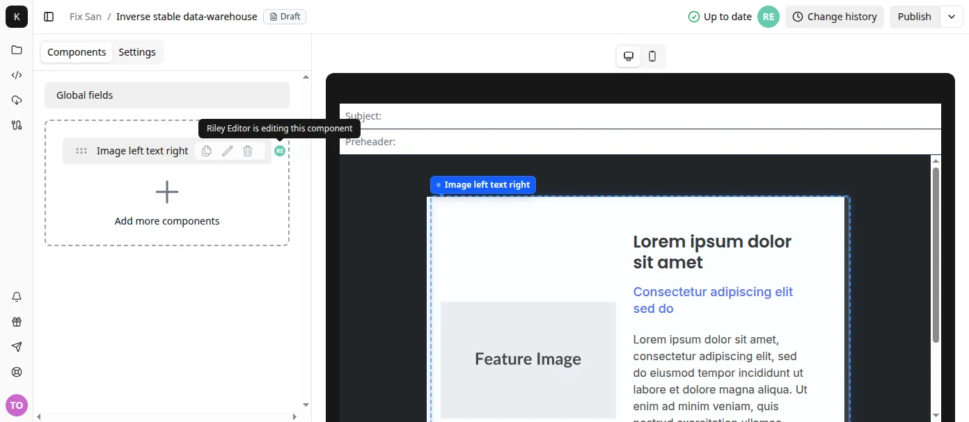A collaborator's presence icon beside the component they are editing