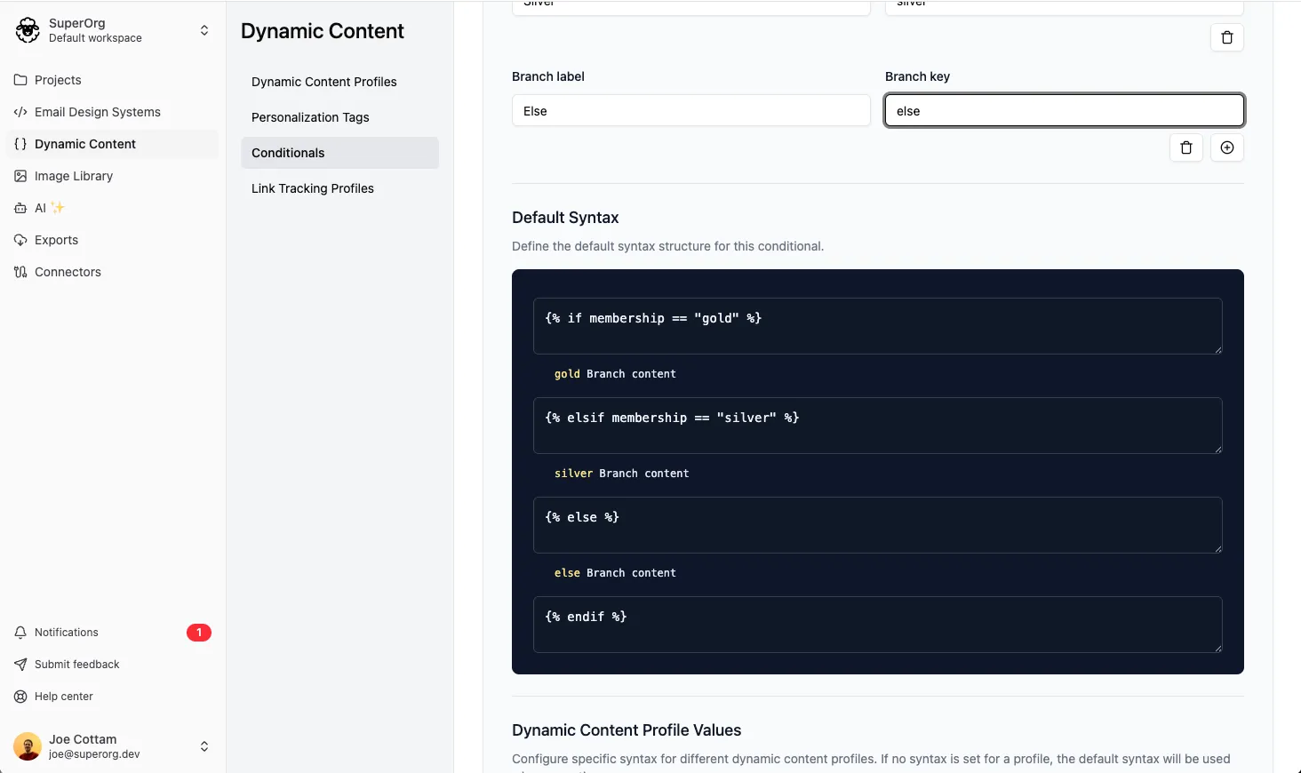 Conditional syntax