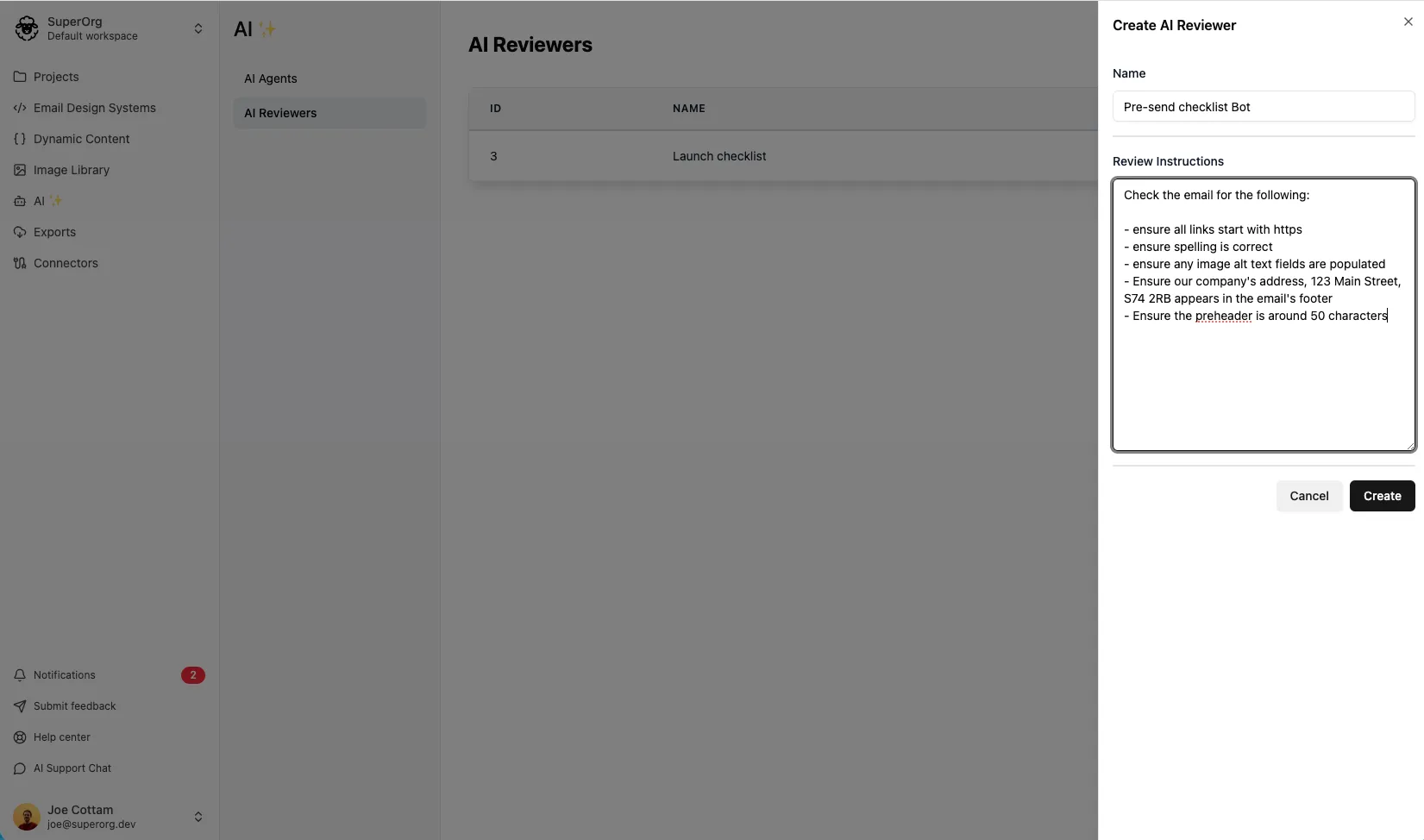 Creating a new AI Review Agent