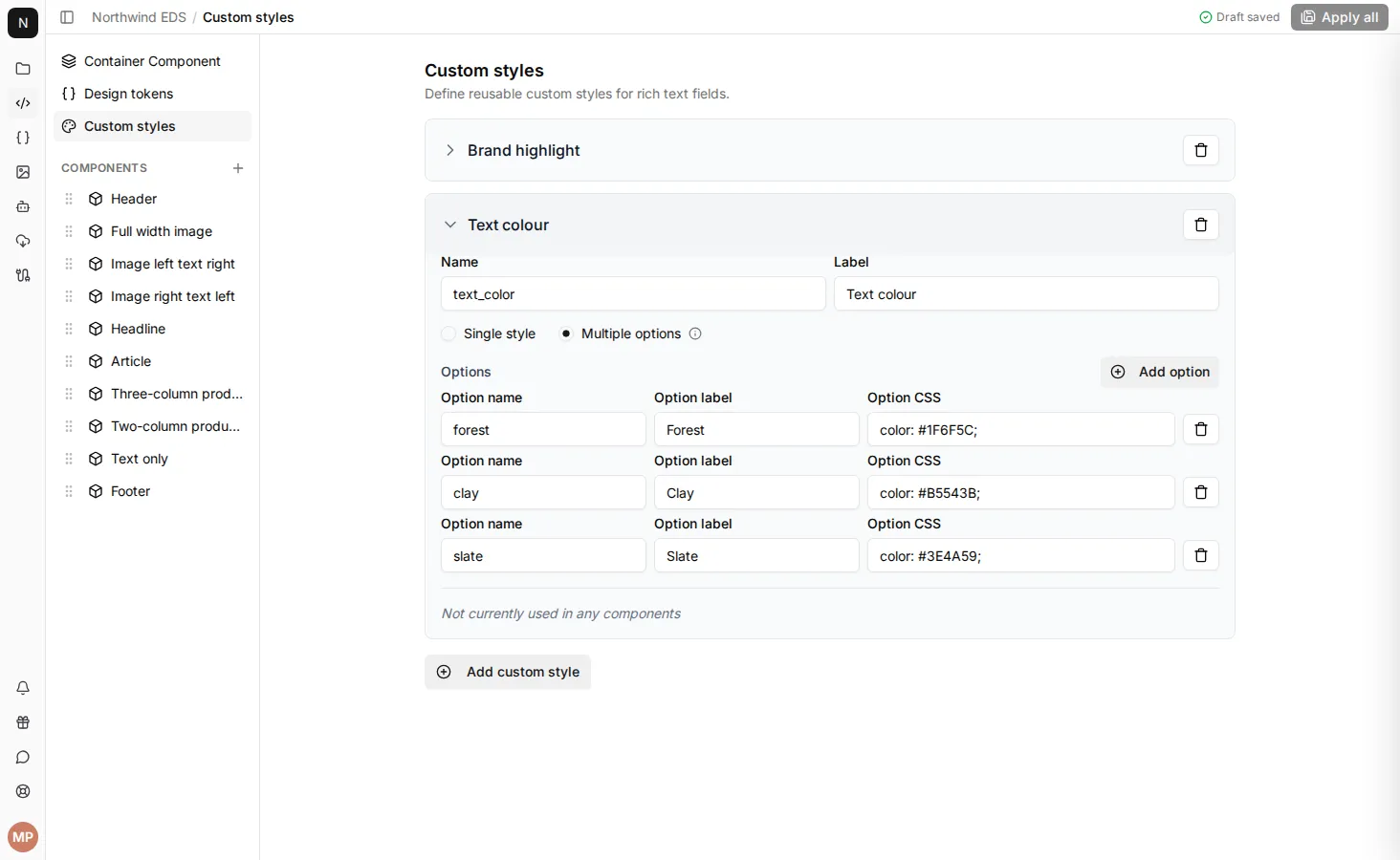 Creating a custom style with multiple options