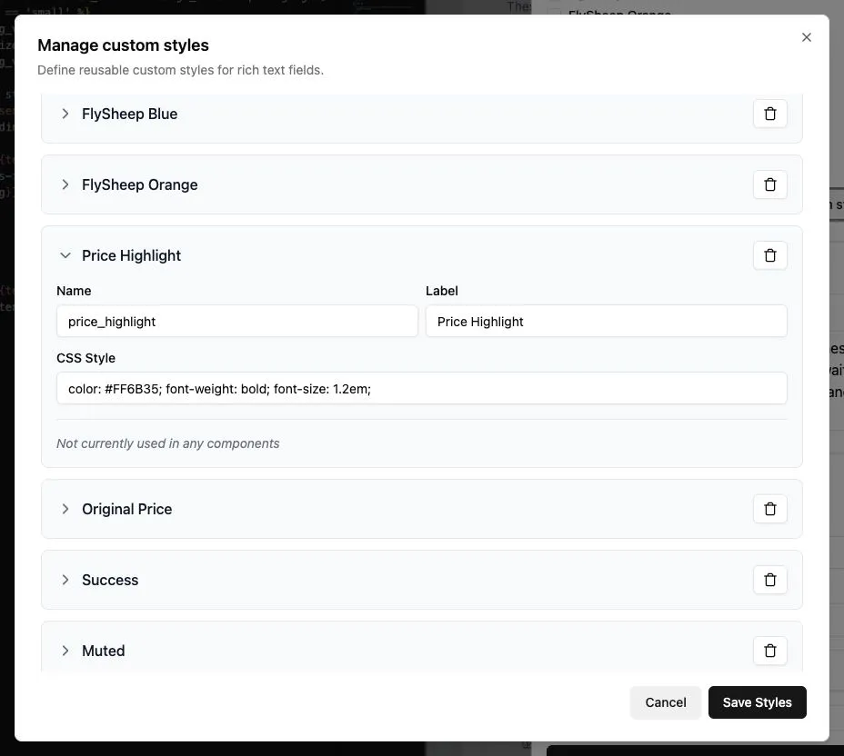 Managing custom styles in Component Builder