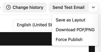 The editor actions menu with Download PDF/PNG