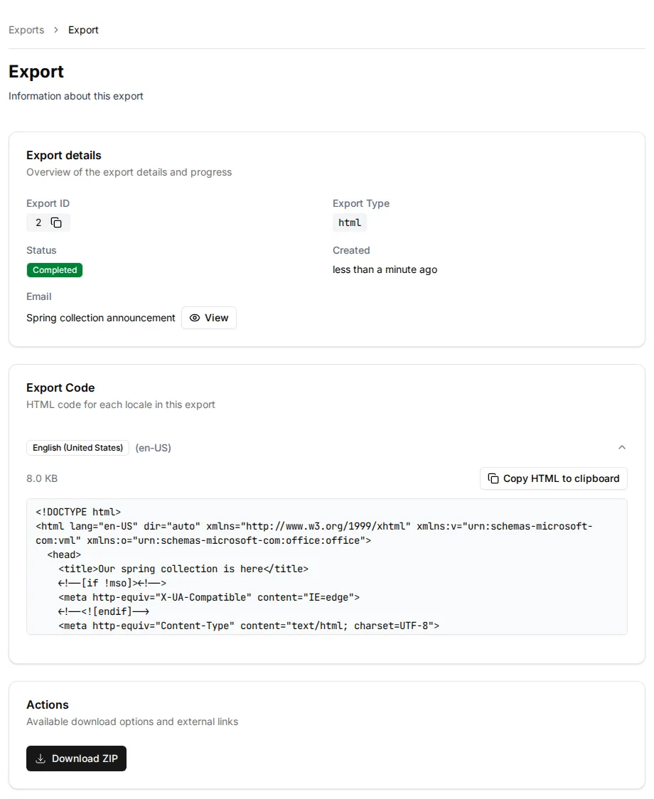 A completed HTML export