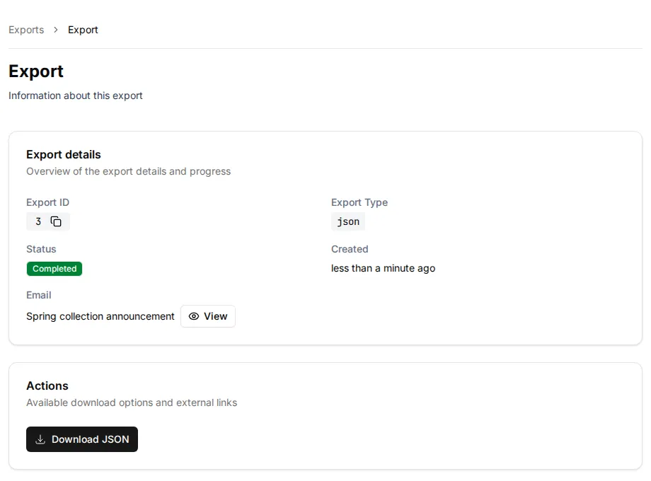 A completed JSON export