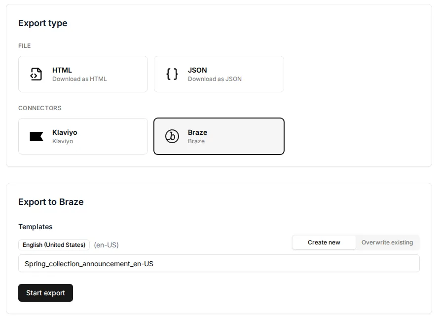 Exporting an email to Braze