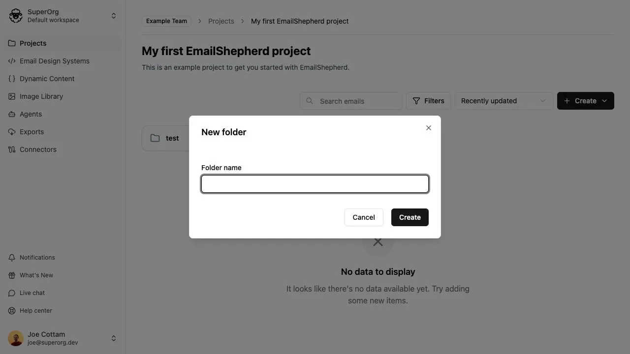 The form for creating a folder