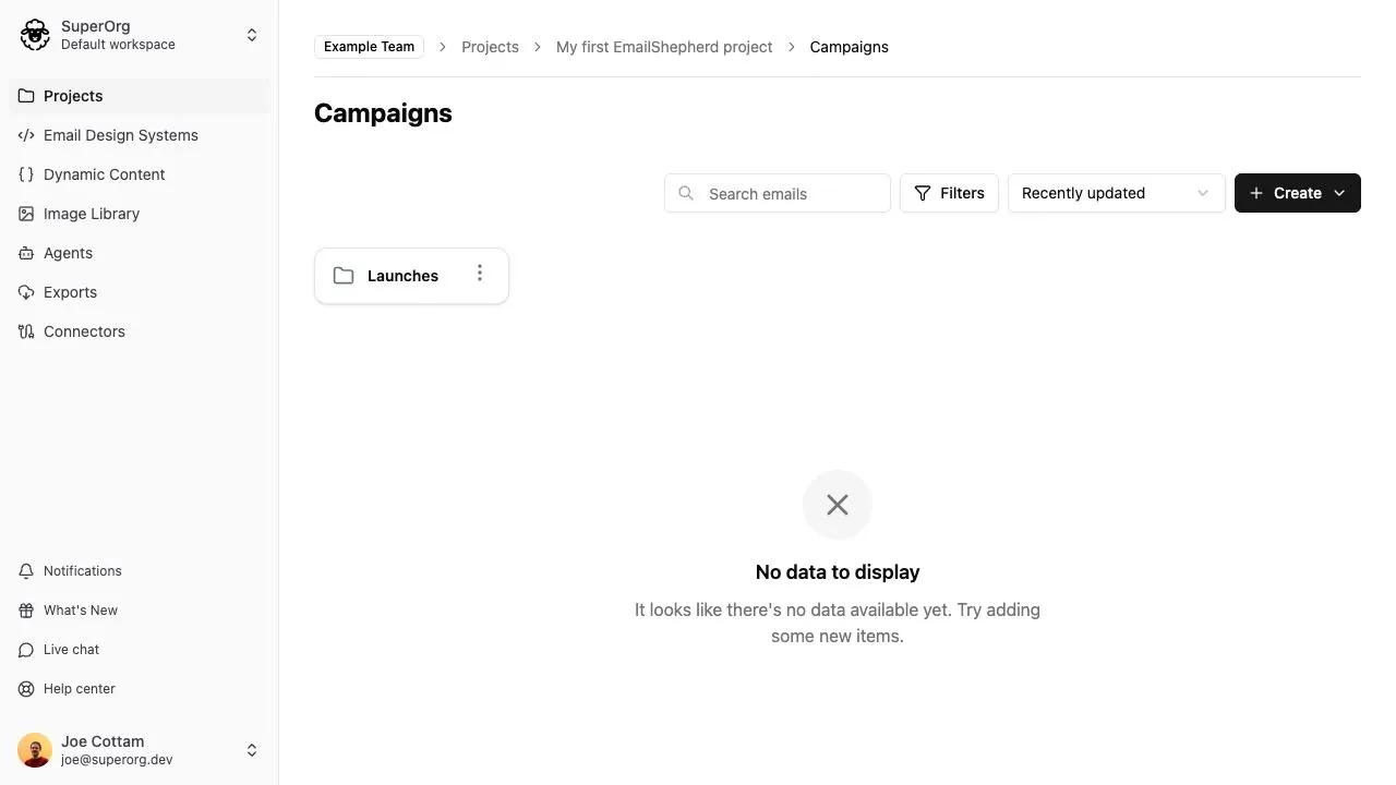 The Launches folder inside the Campaigns folder