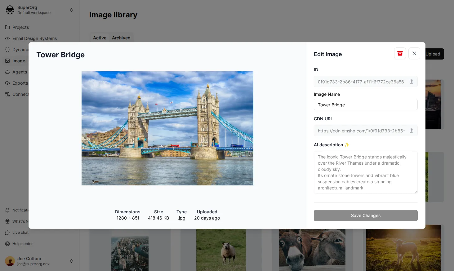The details of an image in the image library
