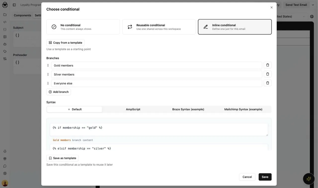 Defining branches and syntax for an inline conditional