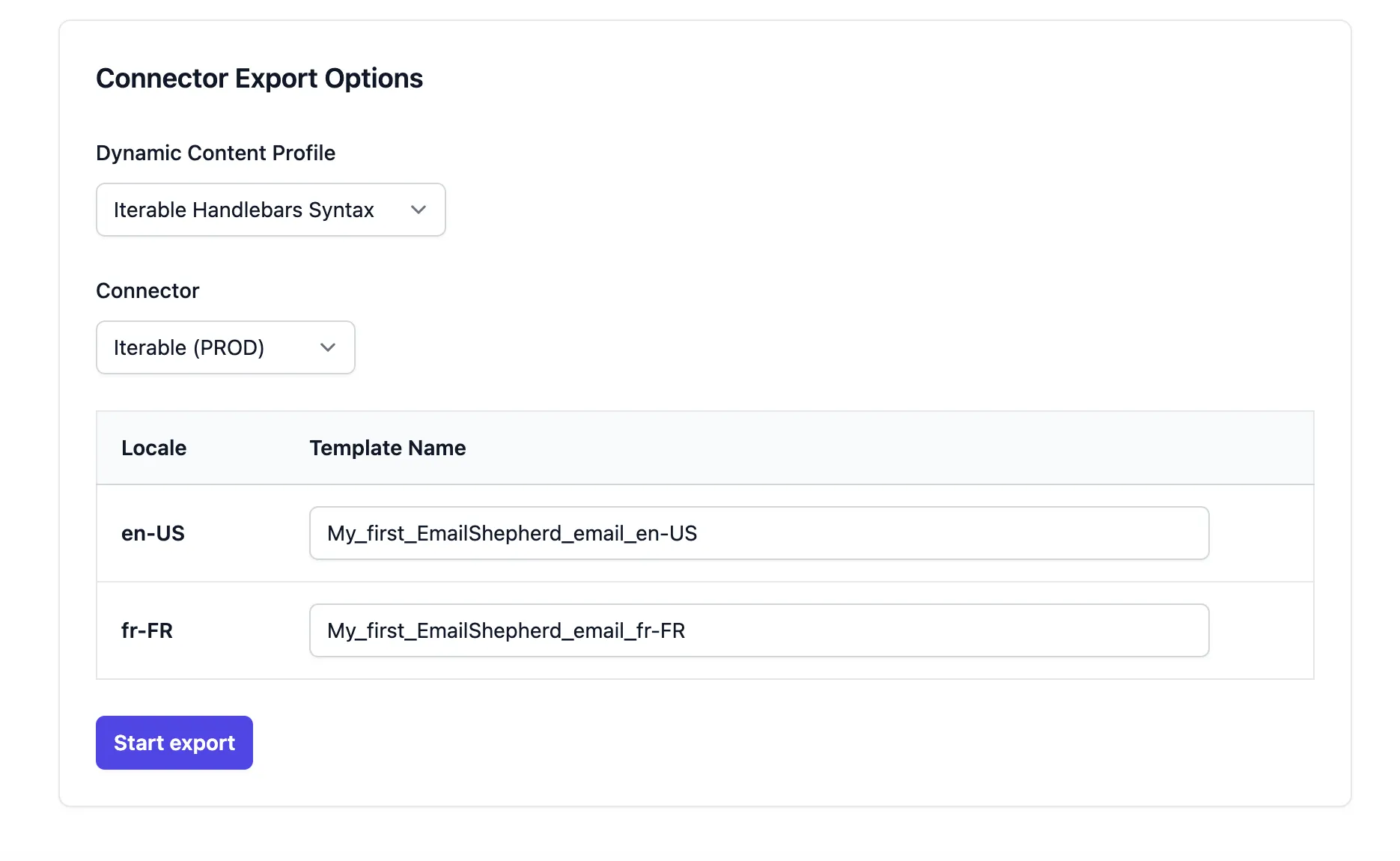 Iterable connector export options