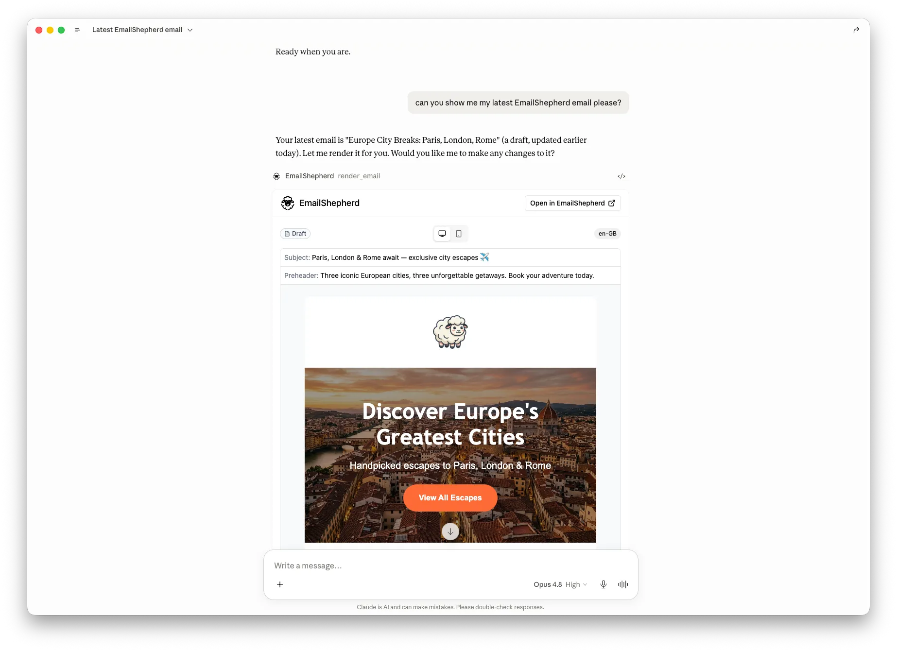 EmailShepherd's MCP server in action