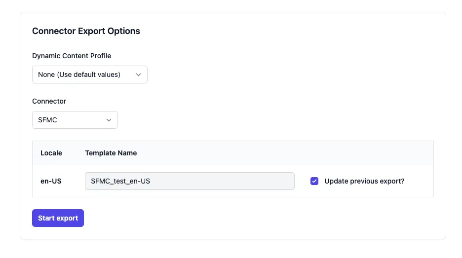 Salesforce Marketing Cloud connector export options