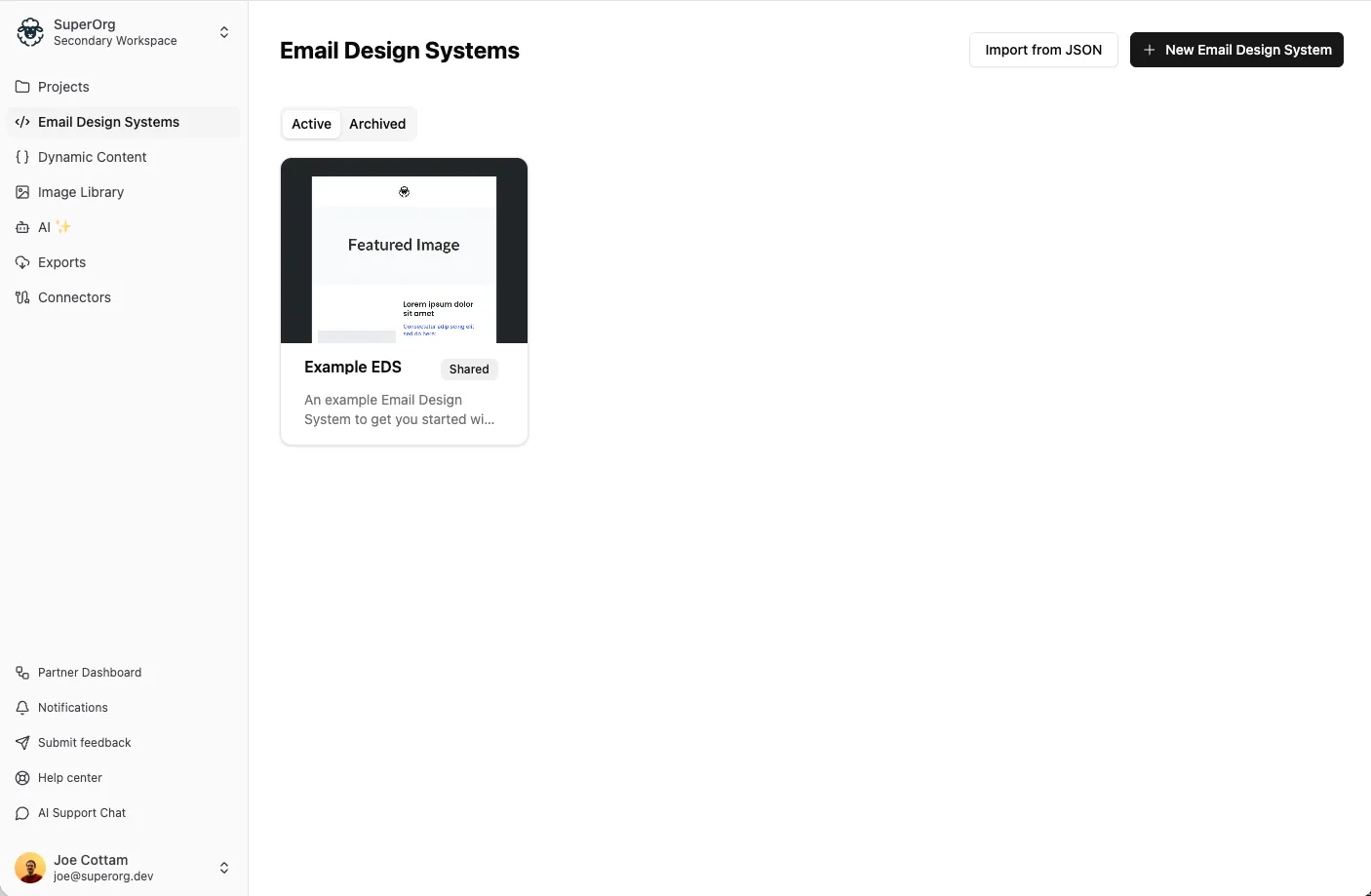Shared Email Design System badge on the index page