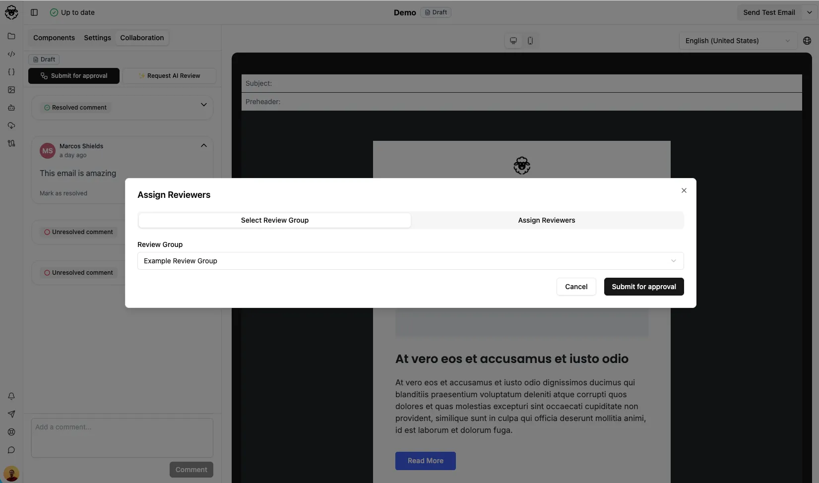 Submit for approval modal