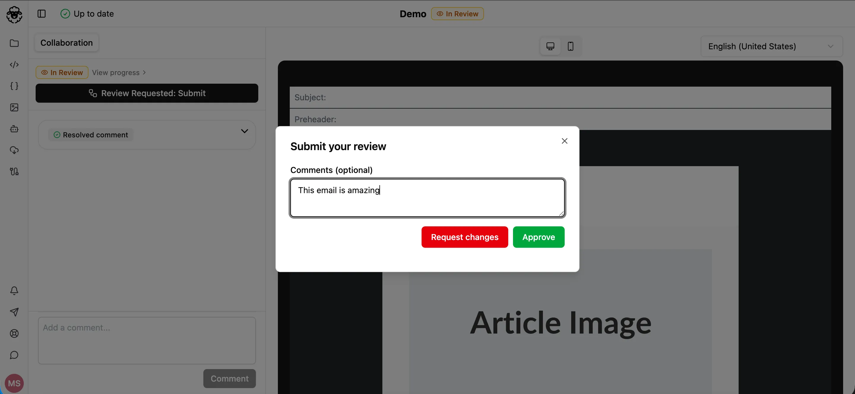 Review submission modal