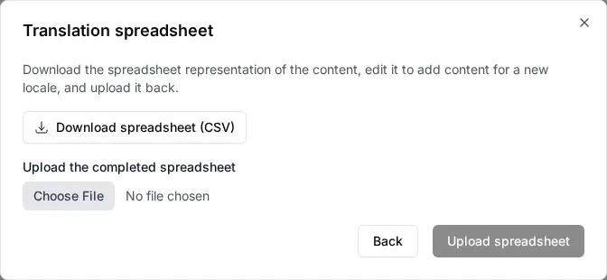 The Translation spreadsheet panel