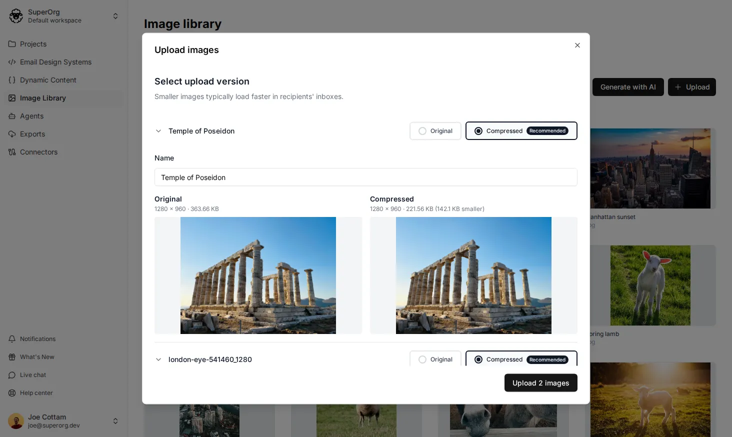 Choosing an upload version for each image