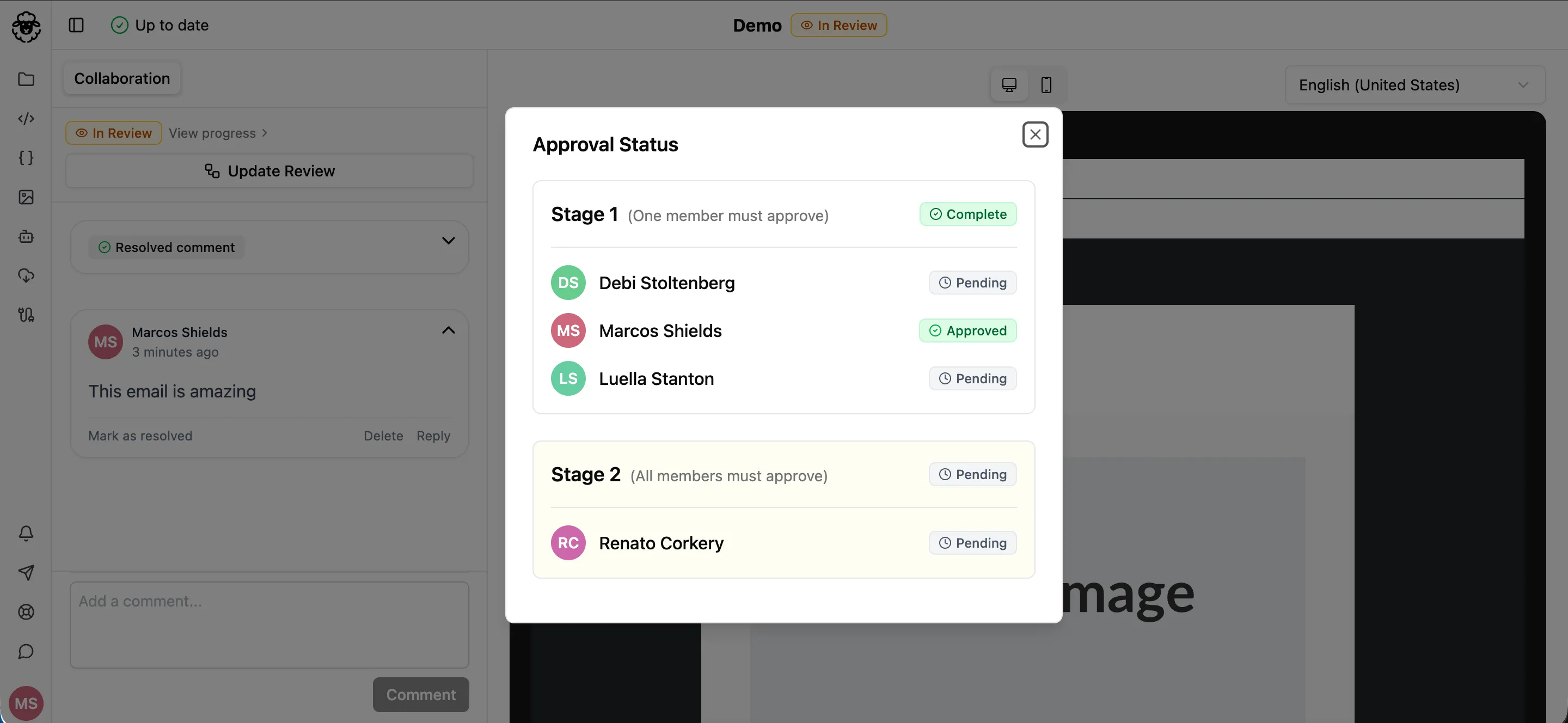 Approval workflow progress view
